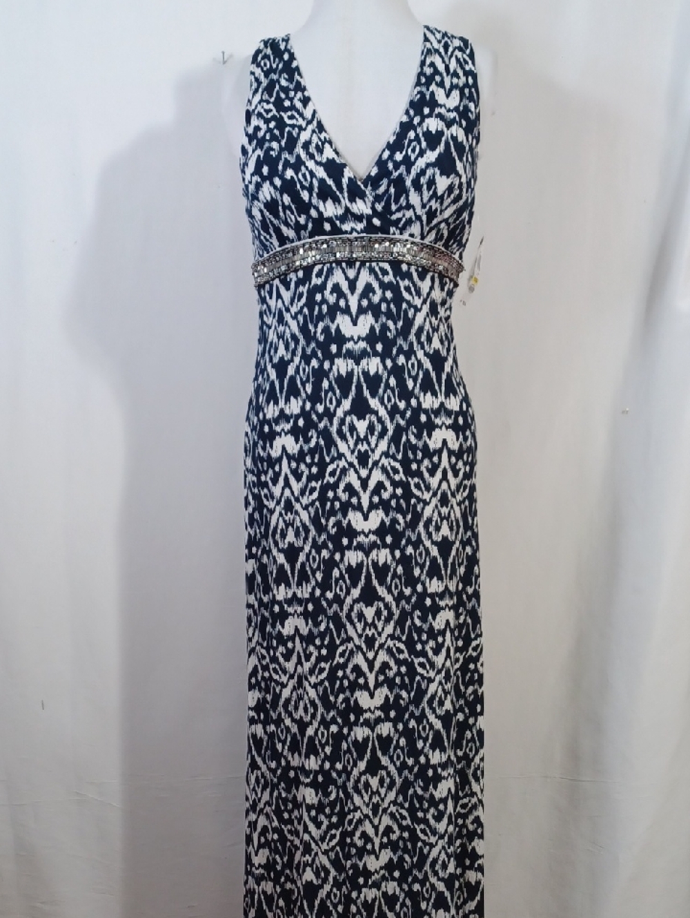 INC International Concepts Black and White Beaded-Trim V-Neck Maxi Dress NWT